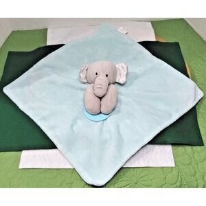 Forever Baby Blue Elephant Lovey Security Blanket Teething Ring Satin & Velour